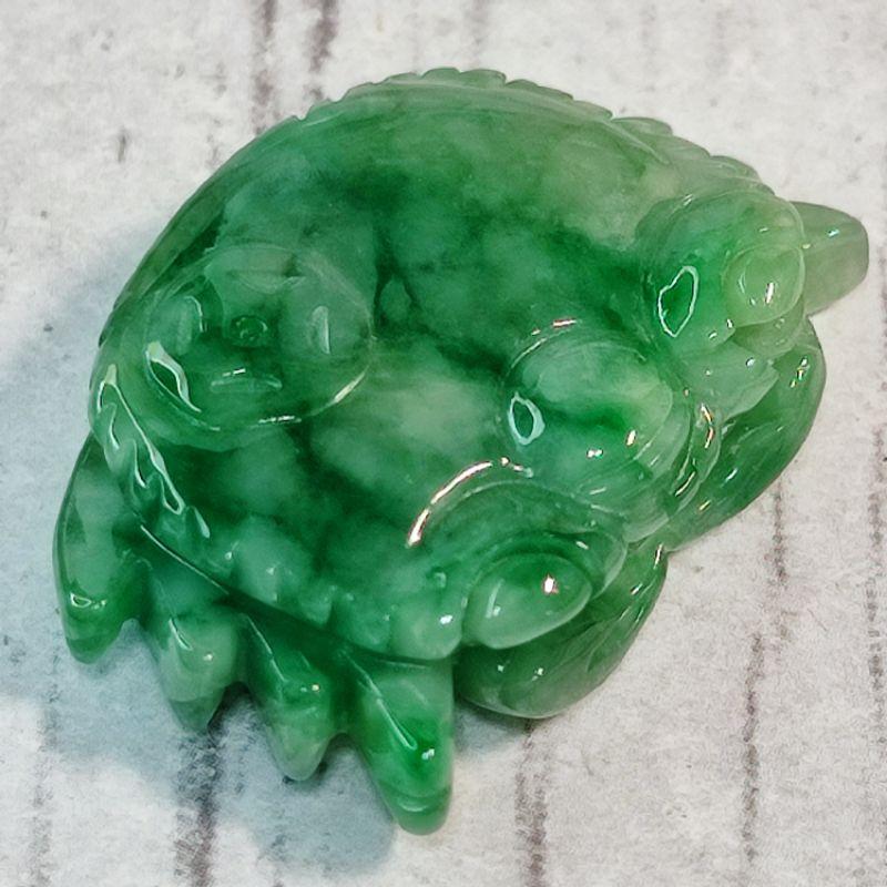 🦀八方來財 富甲天下🦀天然緬甸玉A貨翡翠-飄綠花 立體精雕 螃蟹 現貨實拍優惠特價【92jade 遇見善緣】-細節圖9