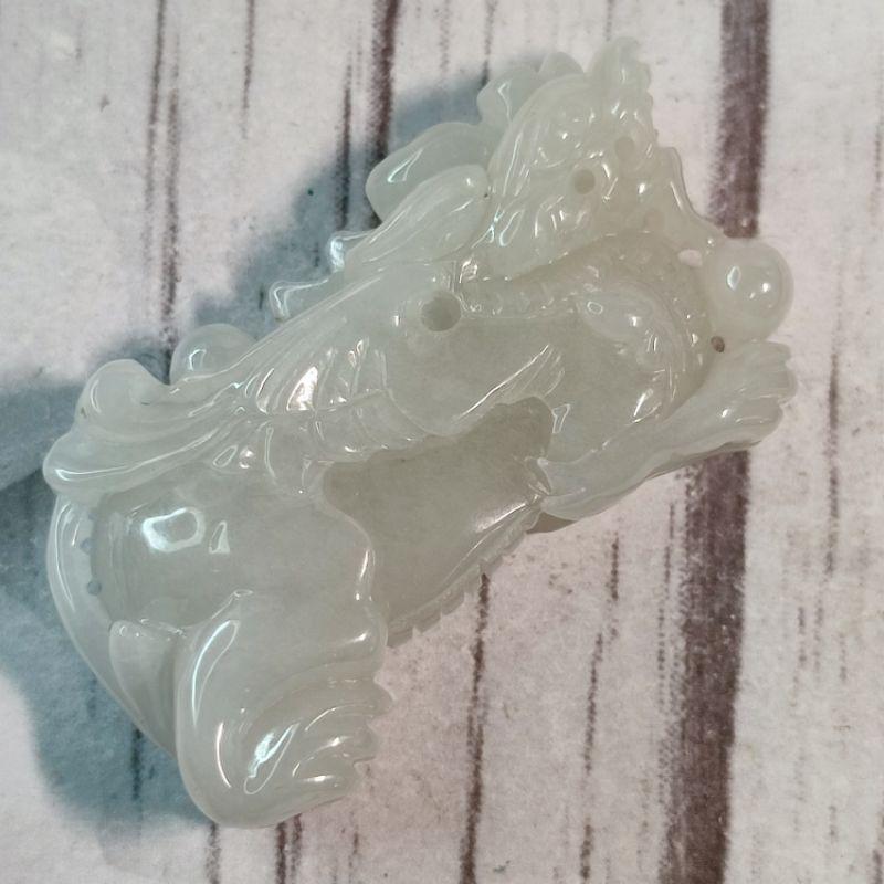 🛩️飛黃騰達🛩️️天然緬甸玉A貨翡翠-白冰 立體精雕 飛天貔貅【92jade 遇見善緣】現貨特惠 翡翠貔貅 貔貅玉佩玉墬-細節圖2