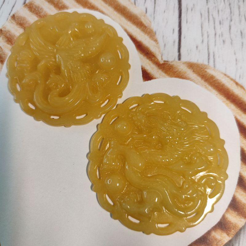 🐉人中龍鳳🐉天然緬甸玉 A貨翡翠-冰黃翡 精雕 龍/鳳牌 附證書 現貨實拍優惠特價【92jade 遇見善緣】-細節圖2