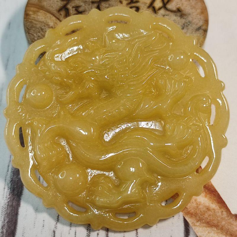 🐉人中龍鳳🐉天然緬甸玉 A貨翡翠-冰黃翡 精雕 龍/鳳牌 附證書 現貨實拍優惠特價【92jade 遇見善緣】-細節圖3