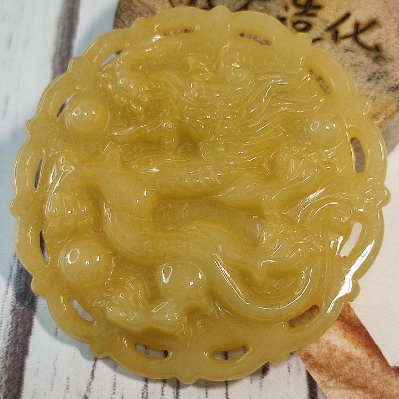 🐉人中龍鳳🐉天然緬甸玉 A貨翡翠-冰黃翡 精雕 龍/鳳牌 附證書 現貨實拍優惠特價【92jade 遇見善緣】-細節圖5
