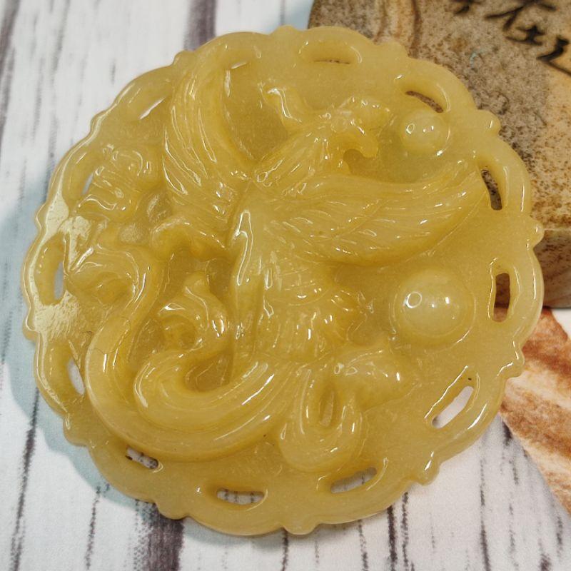 🐉人中龍鳳🐉天然緬甸玉 A貨翡翠-冰黃翡 精雕 龍/鳳牌 附證書 現貨實拍優惠特價【92jade 遇見善緣】-細節圖6