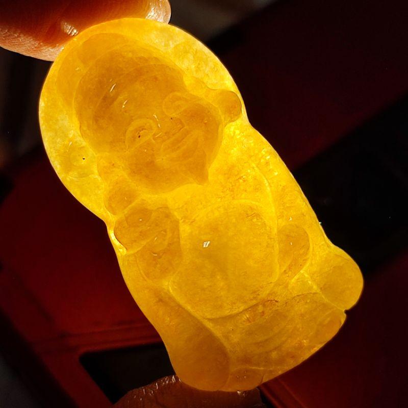 💰黃翡財神💰天然緬甸玉 A貨 翡翠-黃翡 精雕 Q版 財神 現貨特價 神明公仔【92jade】兒童節禮物 玉財神-細節圖3