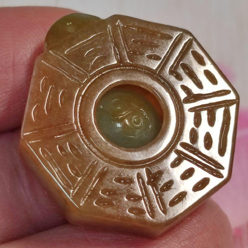 ☯️占凶吉 知萬象☯️天然緬甸玉 A貨 翡翠 栗黃 雙面精雕 八卦 現貨特價【92jade】玉八卦 翡翠八卦 八卦玉-細節圖2