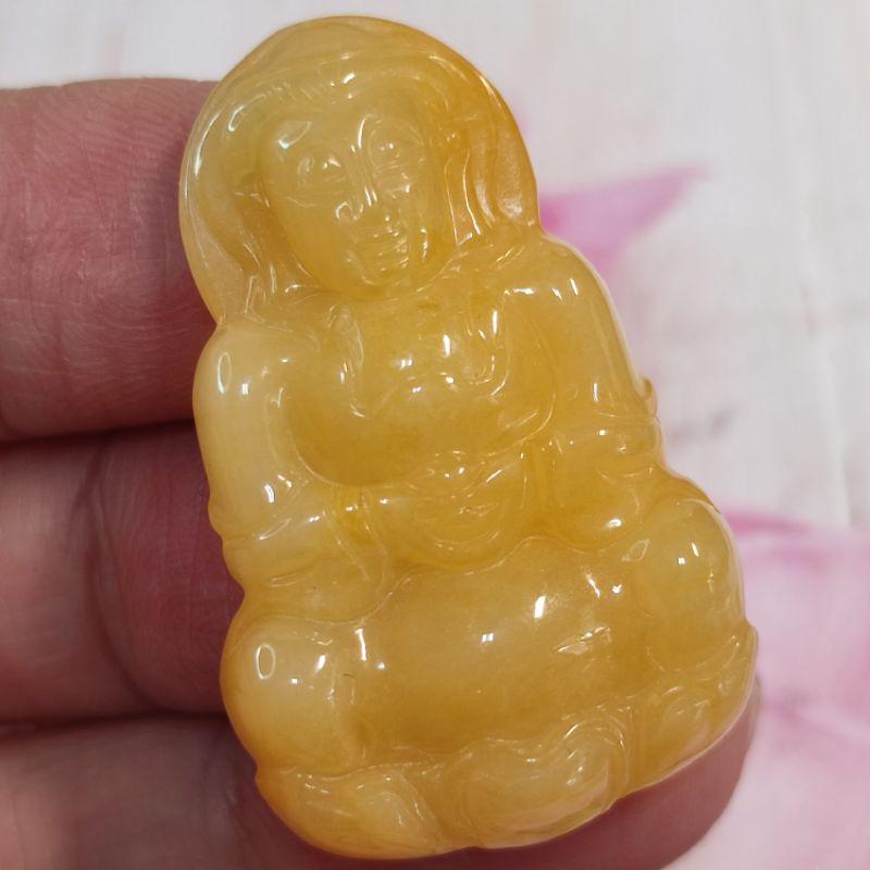 🙏大慈大悲🙏天然緬甸玉A貨翡翠-冰黃翡 精雕 正莊 觀音 附證書 現貨特價【92jade 遇見善緣】翡翠觀音 觀音玉佩-細節圖3
