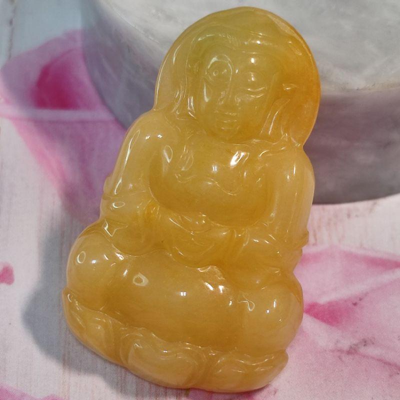 🙏大慈大悲🙏天然緬甸玉A貨翡翠-冰黃翡 精雕 正莊 觀音 附證書 現貨特價【92jade 遇見善緣】翡翠觀音 觀音玉佩-細節圖4