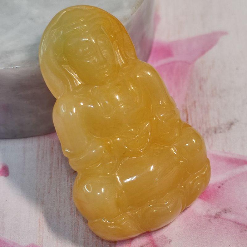 🙏大慈大悲🙏天然緬甸玉A貨翡翠-冰黃翡 精雕 正莊 觀音 附證書 現貨特價【92jade 遇見善緣】翡翠觀音 觀音玉佩-細節圖5