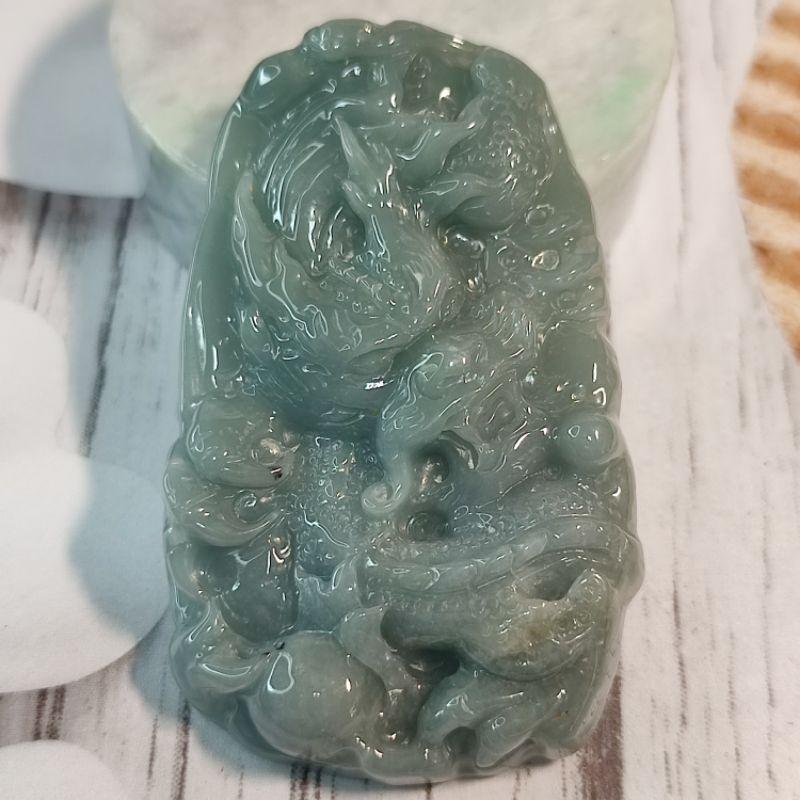 🐉龍行天下🐉天然瓜地馬拉玉 A貨 翡翠 藍水 精雕 龍牌 現貨特價【92jade 遇見善緣】翡翠龍牌 玉龍牌玉佩玉墬-細節圖4