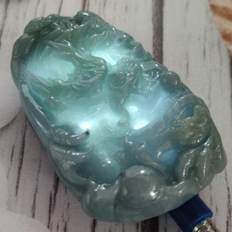 🐉龍行天下🐉天然瓜地馬拉玉 A貨 翡翠 藍水 精雕 龍牌 現貨特價【92jade 遇見善緣】翡翠龍牌 玉龍牌玉佩玉墬-細節圖6
