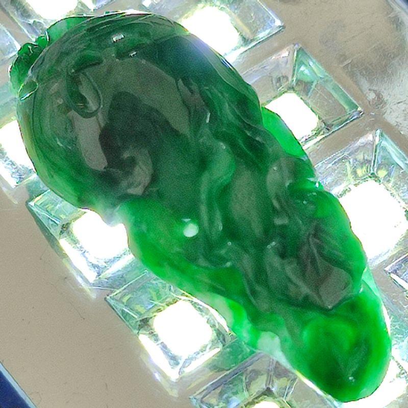 🎉人生如意🎉天然緬甸玉 A貨翡翠-辣色花青 立體精雕 人蔘 現貨實拍優惠特價【92jade 遇見善緣】-細節圖2