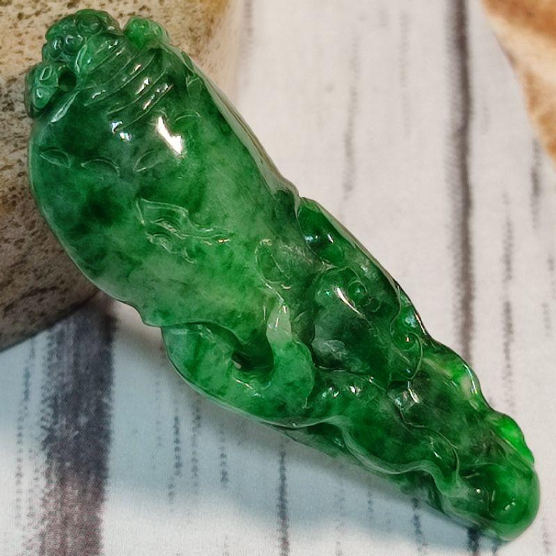 🎉人生如意🎉天然緬甸玉 A貨翡翠-辣色花青 立體精雕 人蔘 現貨實拍優惠特價【92jade 遇見善緣】-細節圖5