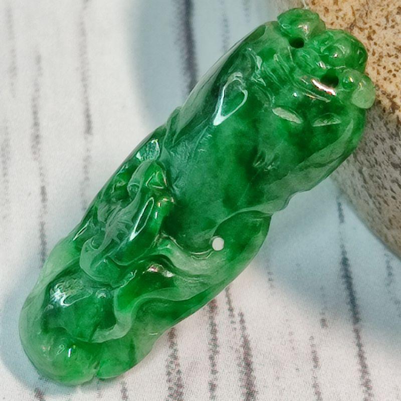 🎉人生如意🎉天然緬甸玉 A貨翡翠-辣色花青 立體精雕 人蔘 現貨實拍優惠特價【92jade 遇見善緣】-細節圖7