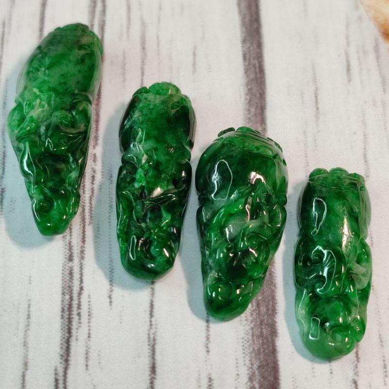 🎉人生如意🎉天然緬甸玉 A貨翡翠-辣色花青 立體精雕 人蔘 現貨實拍優惠特價【92jade 遇見善緣】-細節圖8