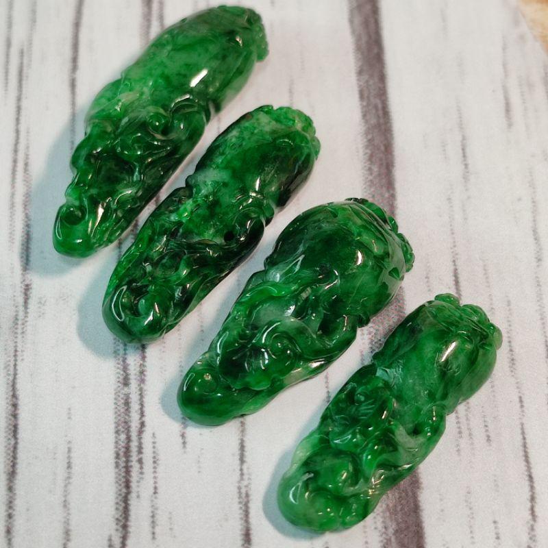 🎉人生如意🎉天然緬甸玉 A貨翡翠-辣色花青 立體精雕 人蔘 現貨實拍優惠特價【92jade 遇見善緣】-細節圖9