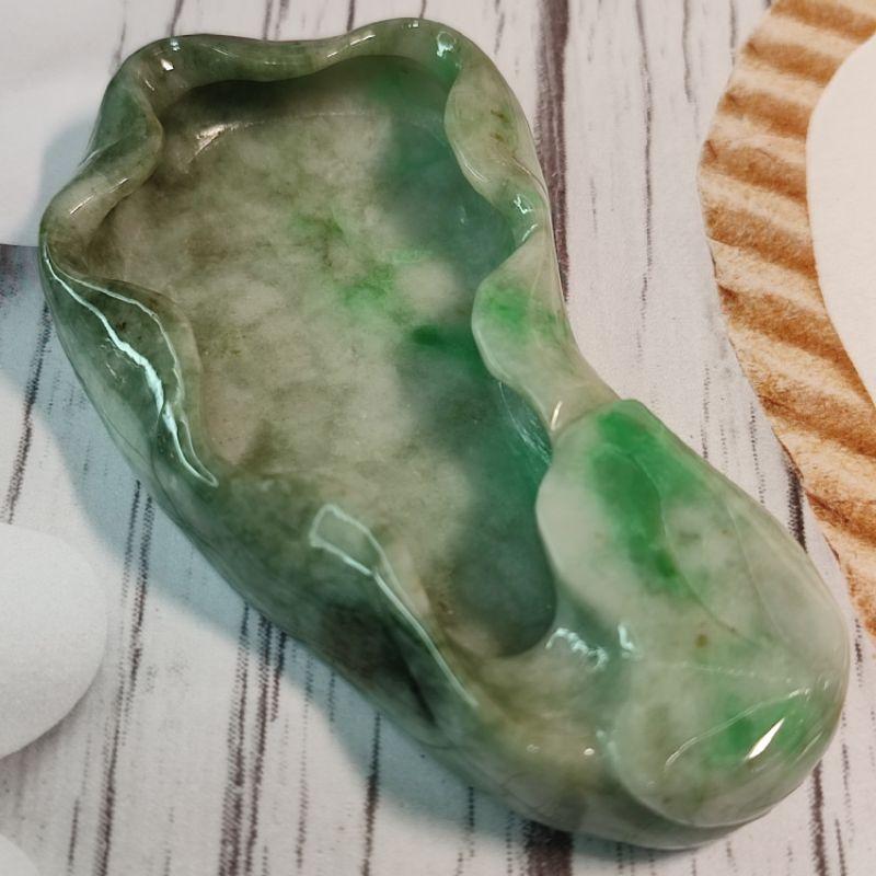 ☘️ 荷包滿滿☘️天然緬甸玉A貨翡翠-精雕 荷葉 筆洗/墨碟/筆擱 擺件 現貨優惠特價【92jade遇見善緣】翡翠筆洗-細節圖6