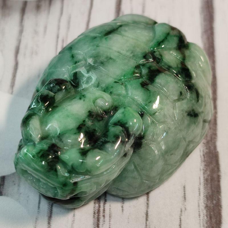 🐉招財守護🐢天然緬甸玉 A貨翡翠-花青 精雕 龍龜 手把件/小擺件 現貨實拍優惠特價【92jade 遇見善緣】-細節圖2