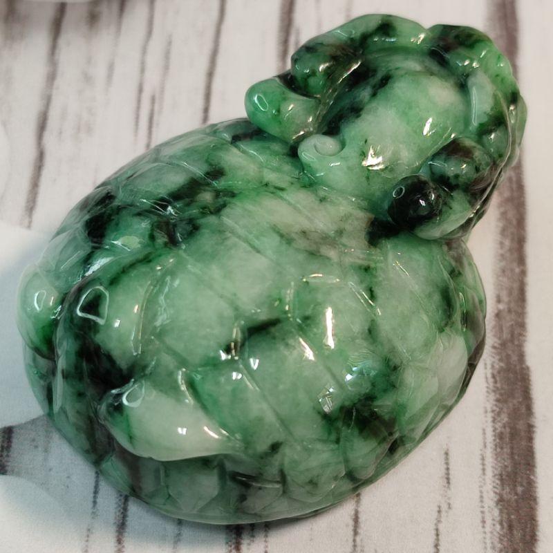 🐉招財守護🐢天然緬甸玉 A貨翡翠-花青 精雕 龍龜 手把件/小擺件 現貨實拍優惠特價【92jade 遇見善緣】-細節圖3