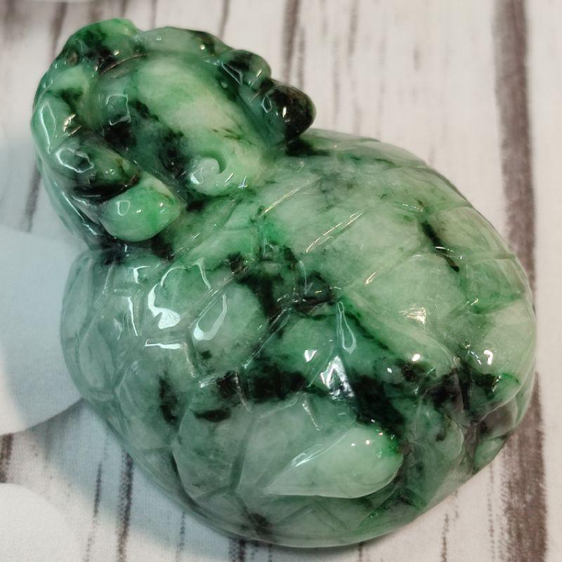 🐉招財守護🐢天然緬甸玉 A貨翡翠-花青 精雕 龍龜 手把件/小擺件 現貨實拍優惠特價【92jade 遇見善緣】-細節圖4