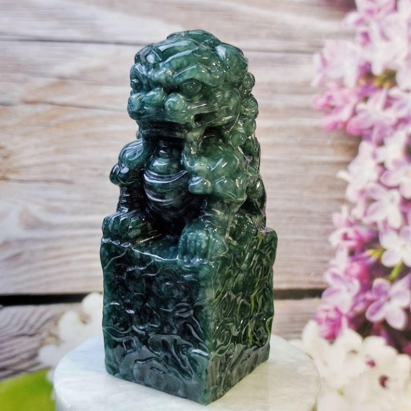 🦁避邪納吉🦁天然A貨翡翠 藍水 立體精雕 玉獅  印章/印材 小擺件 現貨特價【92jade 就愛翡翠】翡翠獅子印章擺件-細節圖2