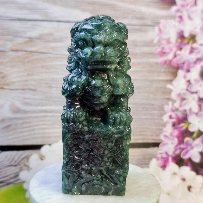 🦁避邪納吉🦁天然A貨翡翠 藍水 立體精雕 玉獅  印章/印材 小擺件 現貨特價【92jade 就愛翡翠】翡翠獅子印章擺件-細節圖5