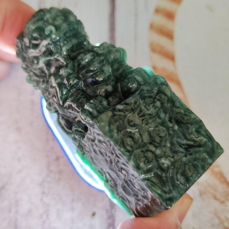 🦁避邪納吉🦁天然A貨翡翠 藍水 立體精雕 玉獅  印章/印材 小擺件 現貨特價【92jade 就愛翡翠】翡翠獅子印章擺件-細節圖7