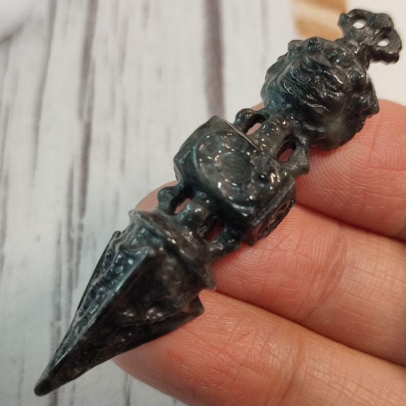 🏔️不生不滅🏔️天然緬甸玉A貨翡翠-烏雞 立體精雕 法器 金剛杵/降魔杵 現貨特價【92jade 遇見善緣】烏雞翡翠-細節圖3