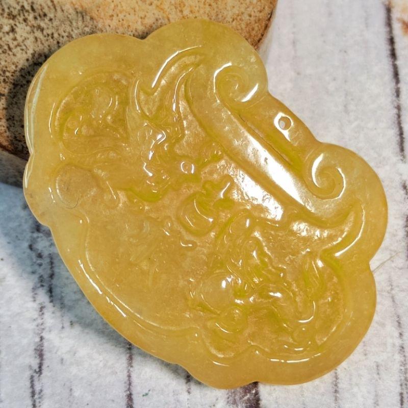 🧧平安長壽🧧天然緬甸玉 A貨 翡翠-黃翡 精雕 平安如意 鎖片 【92jade】現貨特惠 翡翠平安鎖片 平安鎖 玉鎖片-細節圖5
