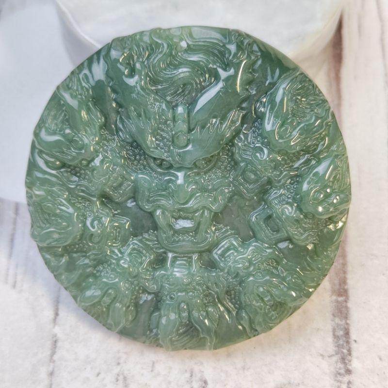🐉九龍至尊🐉天然玉 A貨翡翠-冰油青 鐲心 雙面精雕 九龍牌 現貨特價【92jade 遇見善緣】翡翠九龍 龍玉牌玉珮玉墬-細節圖4