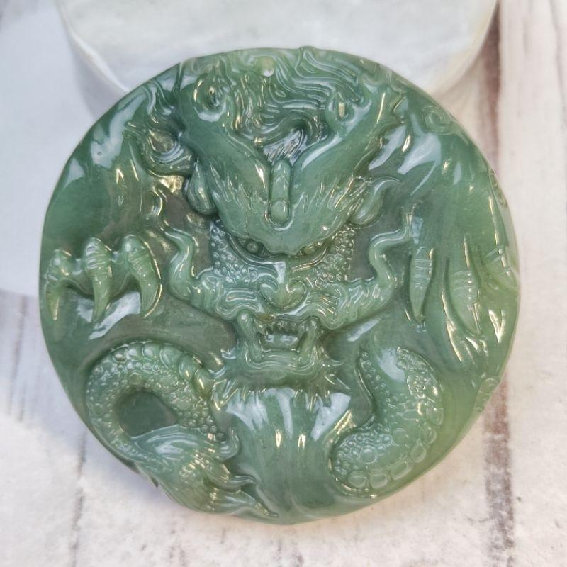 🐉九龍至尊🐉天然玉 A貨翡翠-冰油青 鐲心 雙面精雕 九龍牌 現貨特價【92jade 遇見善緣】翡翠九龍 龍玉牌玉珮玉墬-細節圖5