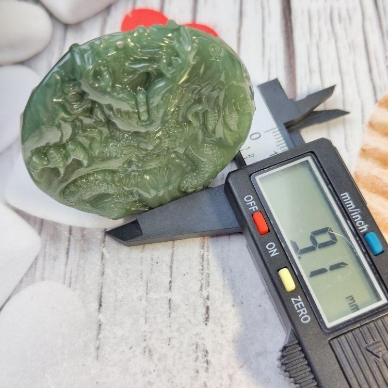 🐉九龍至尊🐉天然玉 A貨翡翠-冰油青 鐲心 雙面精雕 九龍牌 現貨特價【92jade 遇見善緣】翡翠九龍 龍玉牌玉珮玉墬-細節圖6