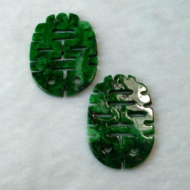 💕雙囍臨門💕天然緬甸玉A貨翡翠-花青 雙喜/囍字 玉牌 現貨實拍優惠特價【92jade 遇見善緣】-細節圖4