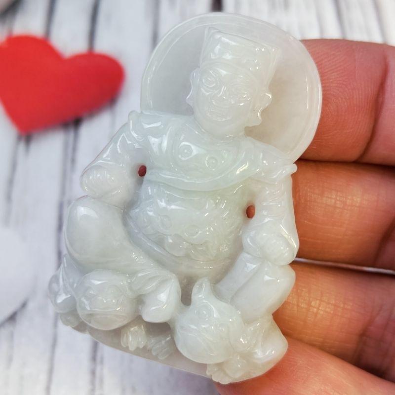 ☯️廣澤尊王☯️天然緬甸玉A貨翡翠-糯冰 厚裝精雕 廣澤尊王、保安廣澤尊王、翹腳仔神、聖王公【92jade 遇見善緣】-細節圖3