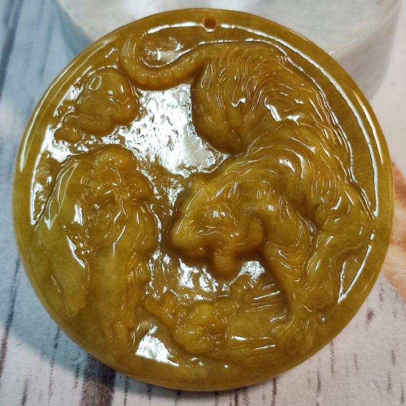 🐯驅邪納吉🐯天然緬甸玉A貨翡翠-黃翡 精雕 下山 虎 玉牌玉墬吊墬掛件 附證書 現貨特價【92jade 遇見善緣】-細節圖6