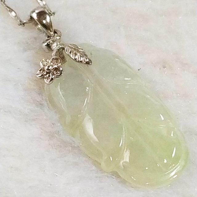 🍃一葉致富🍃天然緬甸玉 A貨翡翠-白冰 精雕 葉子 項鍊-細節圖4