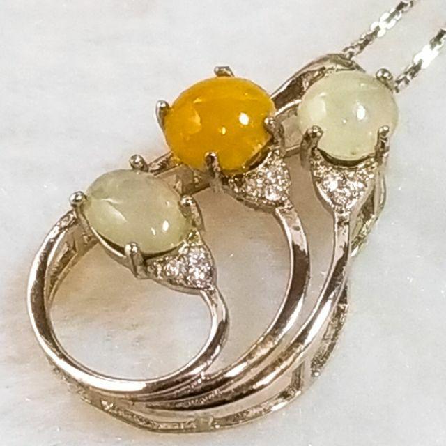 ✨蛋面墬✨天然緬甸玉 A貨翡翠-黃白雙彩 蛋面 鑲925銀墬 項鍊 現貨實拍優惠特價-細節圖2