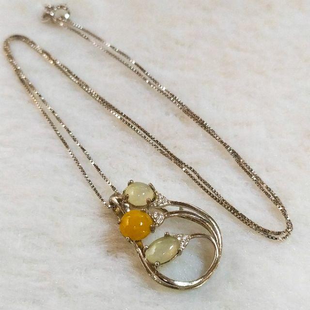 ✨蛋面墬✨天然緬甸玉 A貨翡翠-黃白雙彩 蛋面 鑲925銀墬 項鍊 現貨實拍優惠特價-細節圖3