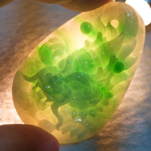 🐉龍行天下🐉天然緬甸玉 A貨翡翠-冰飄綠花 精雕 龍 龍牌 現貨特價 翡翠龍牌 龍牌玉佩 龍牌玉墬 龍牌吊墬 龍牌項鍊-細節圖2