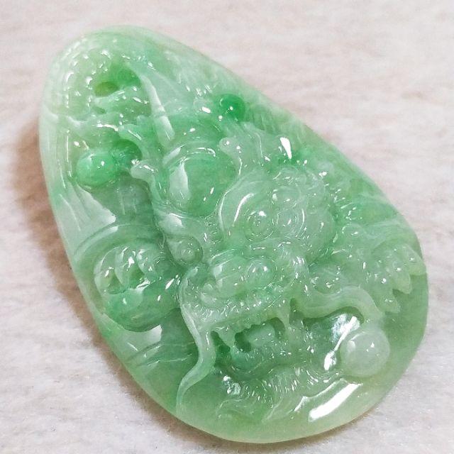 🐉龍行天下🐉天然緬甸玉 A貨翡翠-冰飄綠花 精雕 龍 龍牌 現貨特價 翡翠龍牌 龍牌玉佩 龍牌玉墬 龍牌吊墬 龍牌項鍊-細節圖3
