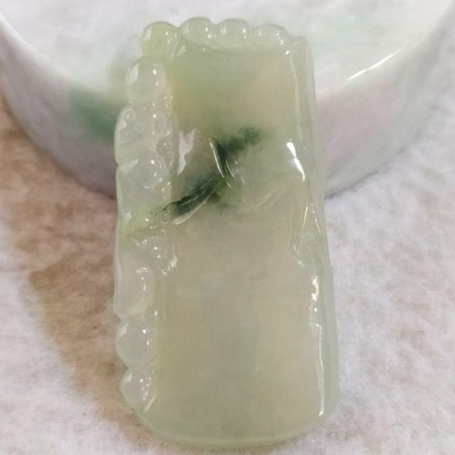 🎋竹報平安🎋天然緬甸玉 A貨翡翠-細糯 冰飄藍花 精雕 竹節 玉墬 現貨特價【92jade 遇見善緣】不屈不繞 玉竹-細節圖2