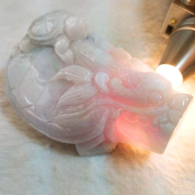 🐉衣錦榮歸🐢天然緬甸玉 A貨翡翠-紫底 立體精雕 母子龍龜 擺件【92jade 遇見善緣】現貨特惠-細節圖3