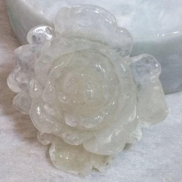 🌹花開富貴🌹天然緬甸玉 A貨翡翠-白冰 立體精雕 玫瑰花【92jade 遇見善緣】現貨特惠-細節圖4