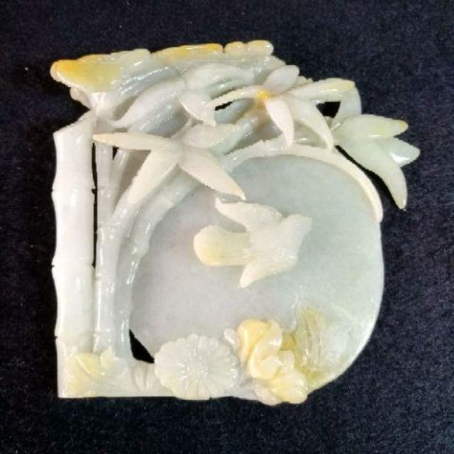 👑特惠👑天然緬甸玉A貨翡翠-黃翡 精雕 花好月圓、鳥語花香、節節高 擺件 附證書【92jade 遇見善緣】現貨特惠-細節圖3