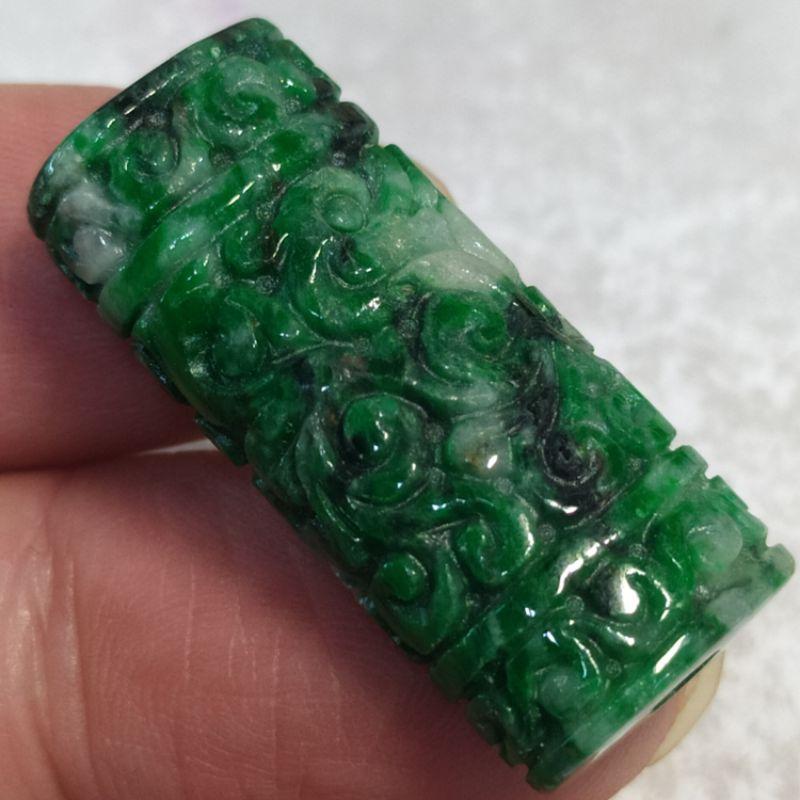 🌷花青翎管☘️天然緬甸玉A貨翡翠-花青 精雕 古雲紋 翎管 路路通 現貨實拍優惠特價【92jade 遇見善緣】-細節圖2