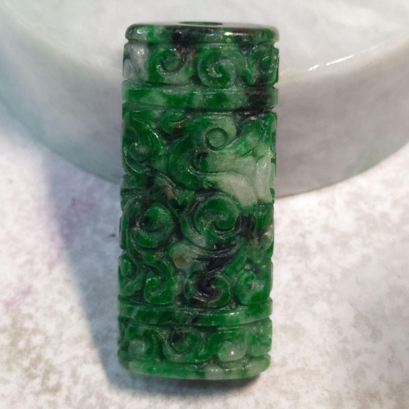 🌷花青翎管☘️天然緬甸玉A貨翡翠-花青 精雕 古雲紋 翎管 路路通 現貨實拍優惠特價【92jade 遇見善緣】-細節圖4