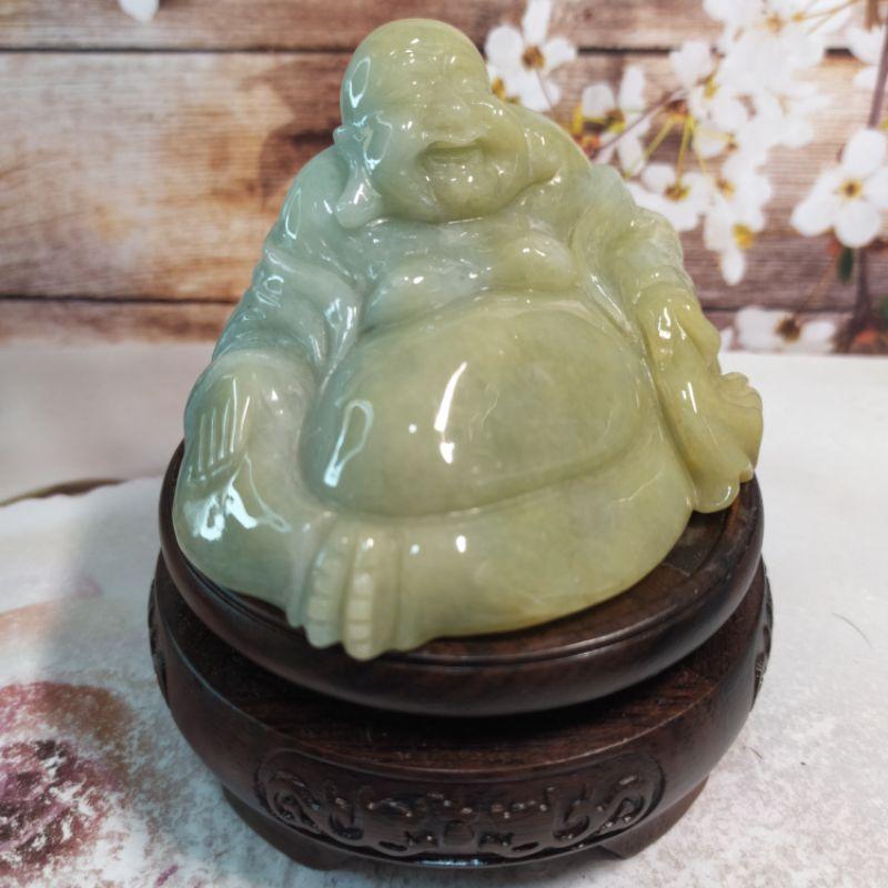 😁有福相伴😁天然緬甸玉 A貨翡翠-豆綠 精雕 佛公/笑彌勒 擺件 現貨實拍優惠特價【92jade 遇見善緣】-細節圖2
