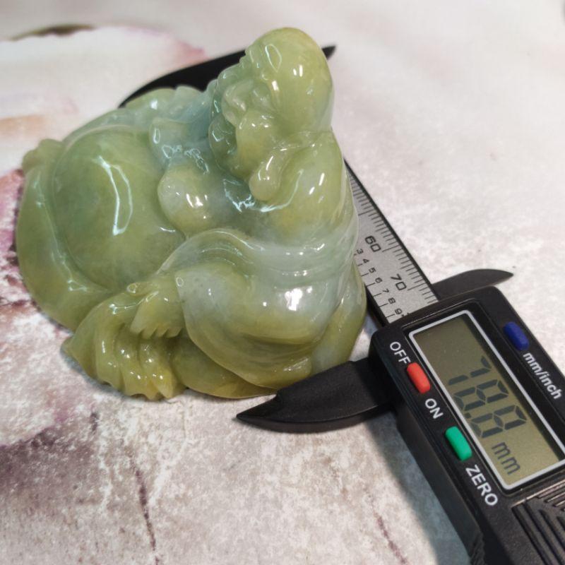 😁有福相伴😁天然緬甸玉 A貨翡翠-豆綠 精雕 佛公/笑彌勒 擺件 現貨實拍優惠特價【92jade 遇見善緣】-細節圖8