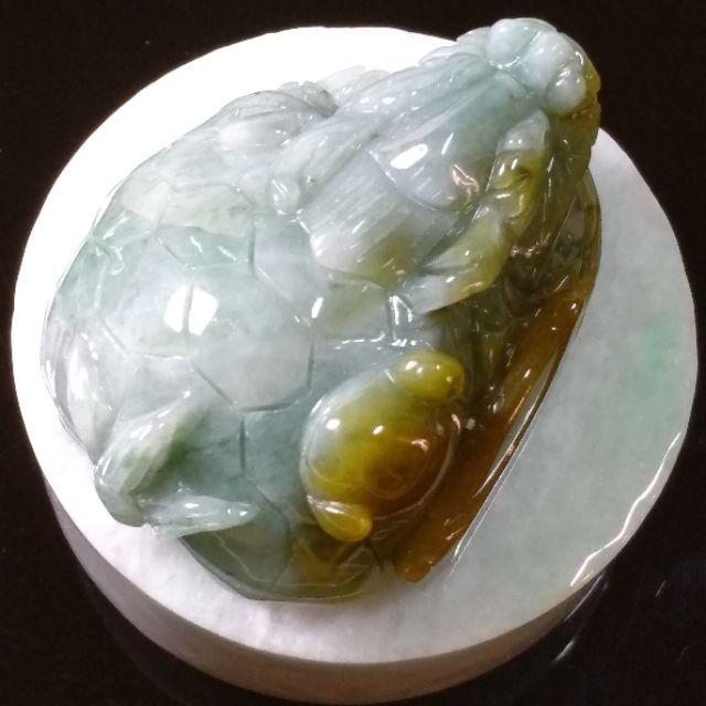 🐉衣錦榮歸🐢天然緬甸玉A貨翡翠-黃加綠 龍龜 小擺件【92jade 遇見善緣】現貨特惠 翡翠龍龜 玉龍龜 龍龜擺件-細節圖3
