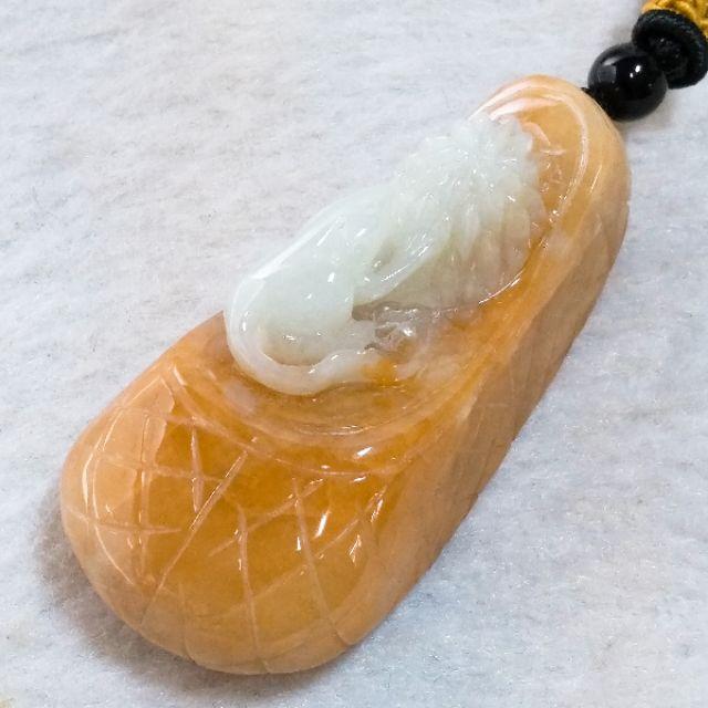🐭豐衣足食🐭天然緬甸玉 A貨翡翠-黃白雙彩 俏色巧雕 老鼠 愛大米【92jade 就愛翡翠】翡翠老鼠 錢鼠玉佩玉墬項鍊-細節圖2