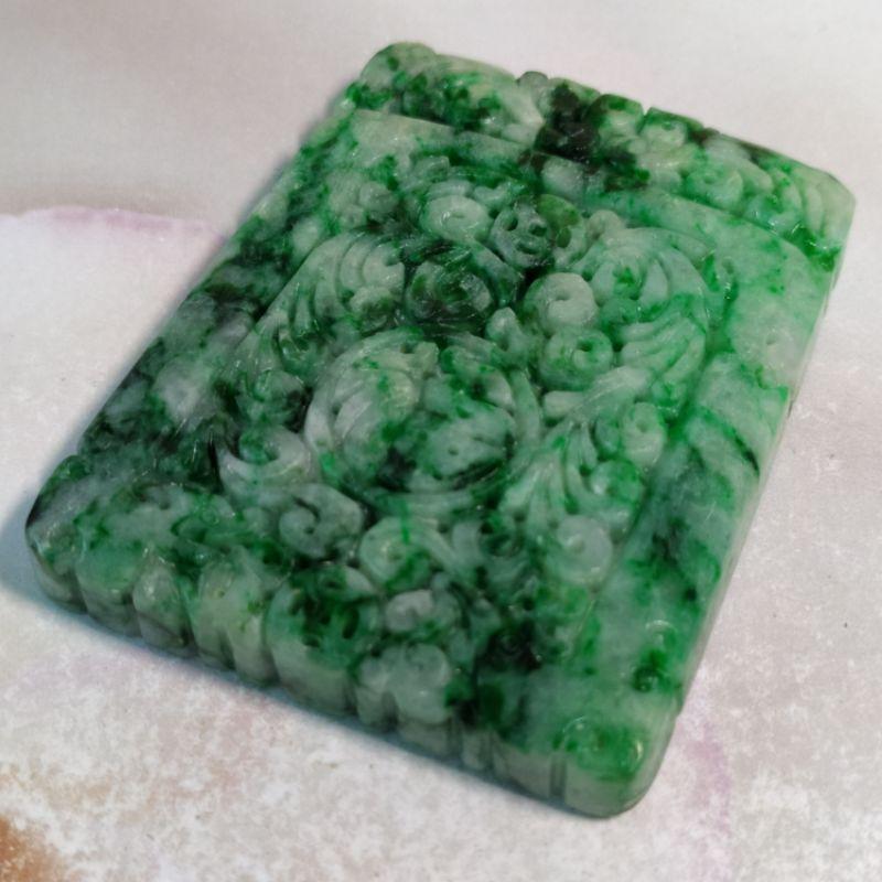 🌷幸福安康☘️天然緬甸玉 A貨 翡翠 花青 裸空精雕 雕花 福字 仿古牌 現貨實拍優惠特價【92jade 遇見善緣】玉牌-細節圖2