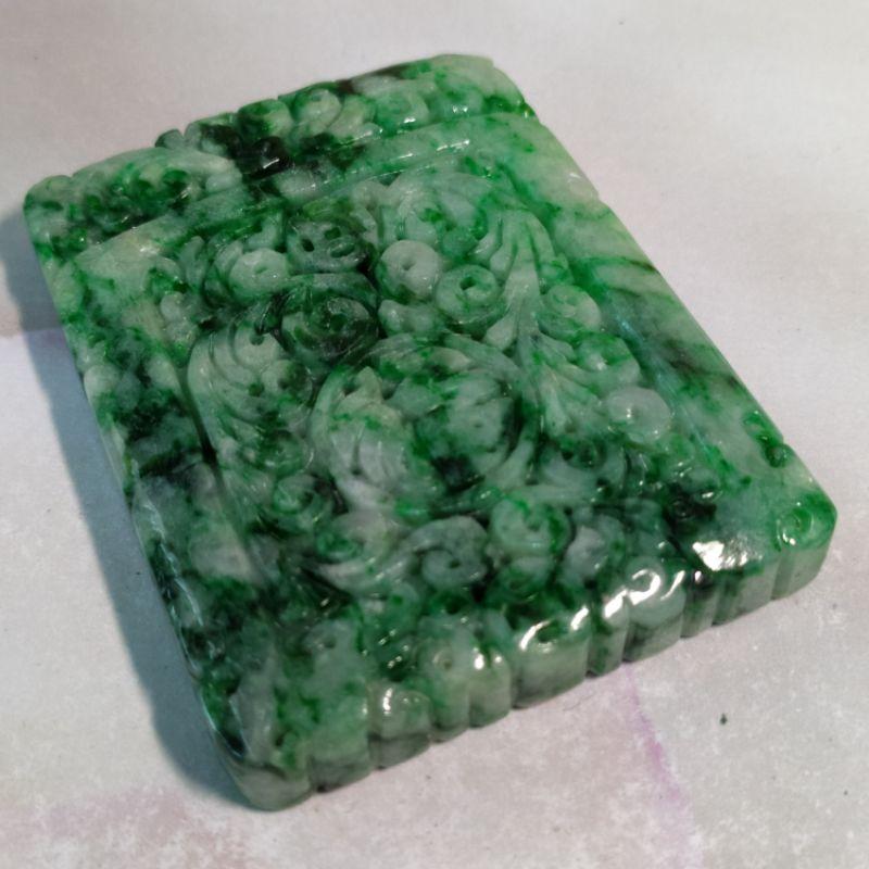 🌷幸福安康☘️天然緬甸玉 A貨 翡翠 花青 裸空精雕 雕花 福字 仿古牌 現貨實拍優惠特價【92jade 遇見善緣】玉牌-細節圖4